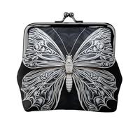 Münzgeldbörse aus Leder für Damen mit Kussverschluss, weißer Schmetterling, Clutch, Mini-Geldbörse