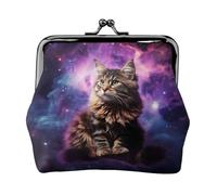 Münzgeldbörse aus Leder für Frauen mit Kussschloss, Katze, die im Nebel sitzt, Clutch, Mini-Geldbörse