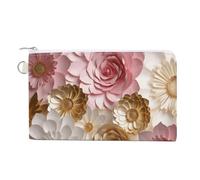 Münzgeldbörse aus Segeltuch, Motiv: Blumen und Schwäne, niedliche Kleingeldtasche, kleine Aufbewahrungstasche mit Reißverschluss, Rosa / Weiß / Gold Blumen, Einheitsgröße, Blumen und Tiere