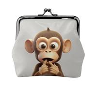 Münzgeldbörse, kleine Geldbörse aus PU-Leder, Motiv: The Silent Monkey, bedruckt, Kiss-Lock-Münzgeldbörse mit Verschluss, Schwarz , Einheitsgröße, Münzgeldbörse