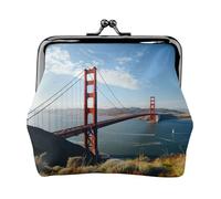 Münzgeldbörse, kleine Geldbörse aus PU-Leder, San Francisco Golden Gate Bridge bedruckt, Kiss-Lock-Münzgeldbörse mit Verschluss, Schwarz , Einheitsgröße, Münzgeldbörse