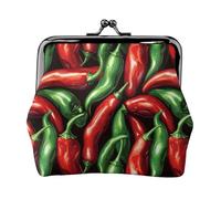 Münzgeldbörse mit Chili-Druck, für Damen, Kuss-Lock-Geldbörse, kleine Geldbörse aus PU-Leder, Rot / Grün