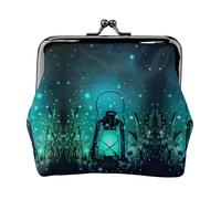 Münzgeldbörse mit Glühwürmchen und Laternen-Druck, tragbare Geldbörse aus Faserleder, Mini-Geldbörse für Damen, Schwarz , Einheitsgröße, Münztasche