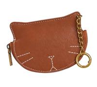 Münzgeldbörse mit Katzenmotiv, kleine Kleingeldtasche, Charms, Leder, Katzen, Münzbeutel mit Reißverschlüssen, Schlüsselanhänger, Reißverschluss, Kleingeldbörse, braun, Mass Beauty