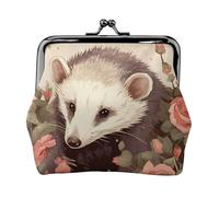 Münzgeldbörse mit Kussschloss, Mini-Münzbeutel, Opossum und Rosen, Ledergeldbörsen für Damen, Clutch, Wechselgeldbörse