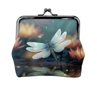 Münzgeldbörse mit Kussschloss, Mini-Münztasche, Libelle mit Seerose, Ledergeldbörse für Damen, Clutch, Wechselgeldbörse
