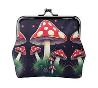 Münzgeldbörse mit Zauberpilz-Aufdruck, tragbare Geldbörse aus Faserleder, Mini-Geldbörse für Damen, Schwarz , Einheitsgröße, Münztasche
