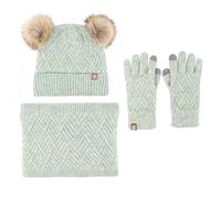 Mütze Damen Herren Kleinkind-Wintermütze, Schal, Fäustlinge, Set für Jungen Mädchen, mit Fleece gefüttert, Strickmütze, Pompon-Mütze, Halswärmer Handschuhe (Green, 2-10)