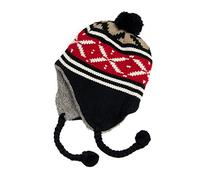 Mütze gefüttert mit Plüsch, sehr warm, große Größe, ca. 60 cm, XL, peruanischer Trapper, kalt, Winter, Herren, Damen, Ski, Schnee, Ref: 2800, Schwarz / Rot, 58