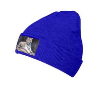 Mütze mit Tiger-Motiv auf Felsen, für Damen und Herren, Strickmütze, warme Wintermütze, modische Beanie-Mütze mit Bündchen, blau, One size