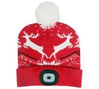 Mütze Strend Pro X-mas, rot, mit Rentieren, L, 4x SMD LED, USB-Ladefunktion