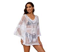 MULAIDI Damen-Badeanzug mit Schmetterlingsmotiv, lässig, durchsichtig, durchsichtig, Netzstoff, kurzes Kleid für Bademode, Netz-Badeanzug, durchsichtig, Überzug, langes Strandkleid