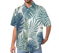 MULERN Herren Vintage Dschungelpflanzen Hemd, Tropen Stil Kurzarm Button Down Hawaiihemden Männer, Funky Herren Lässig Hawaii-Print, Freizeit Reise Party Hemd