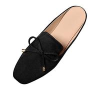 Mules Damen Vorne Geschlossen Pantolette Flache Hausschuhe Bequem und Elegant Damenschuhe Slipper mit Schleife und quadratischer Zehenpartie Mode Leichte Damenpantolette Schlupfsandalen Sommer Sabots