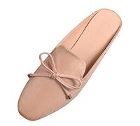 Mules Damen Vorne Geschlossen Pantolette Flache Hausschuhe Bequem und Elegant Damenschuhe Slipper mit Schleife und quadratischer Zehenpartie Mode Leichte Damenpantolette Schlupfsandalen Sommer Sabots