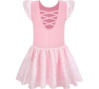 Mulnall Mädchen Tanz Trikots für Ballett Kleid Kinder Ballettkleidung Tanzbody mit Rock Tütü Glänzender Rock Rüschen Ärmel Crisscross Zurück(UK4043-08-XXL)