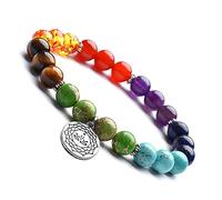 Multicolor Energy Yoga 7 Chakra Armband für Männer Frauen Natürliche 8mm Steine Buddhist Lotus Charm Beads Armbänder Schmuck-A4301