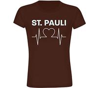 multifanshop Damen T-Shirt - St. Pauli - Herzschlag - Druck weiß - Frauen Größe XL braun