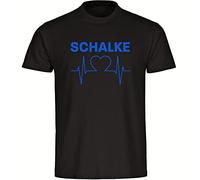 multifanshop Herren T-Shirt - Schalke - Herzschlag - Druck blau - Männer Größe L schwarz