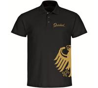 multifanshop Poloshirt - Deutschland - Adler seitlich Gold - Druck Gold metallic - Polo Größe S schwarz