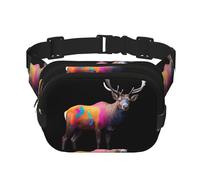 Multifunktions-Hüfttasche mit buntem Elch-Druck, Unisex, trendige Kuriertasche, Reise-Sport-Aufbewahrungstasche