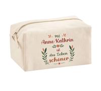 Multifunktionstasche Anne-Kathrin Leben schöner - Kosmetiktasche, Kulturbeutel, Reiseetui & Büro-Täschchen aus 100% Baumwolle - Geschenkidee Muttertag, Geburtstag, Schwester, Weihnachten, Patentante