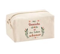 Multifunktionstasche Daniela Leben schöner - Kosmetiktasche, Kulturbeutel, Reiseetui & Büro-Täschchen aus 100% Baumwolle - Geschenkidee Muttertag, Geburtstag, Schwester, Weihnachten, Patentante
