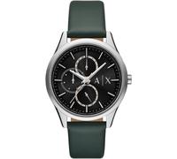 Multifunktionsuhr ARMANI EXCHANGE, grün (grün, schwarz), Armbanduhren, Herren, Armbanduhr, Herrenuhr, Lederarmband, analog, Tag, Wochentag (59601066-0) grün, schwarz