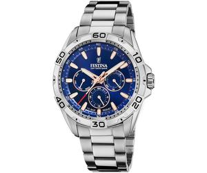 Multifunktionsuhr FESTINA, silber (silberfarben, blau), Armbanduhren, Herren, Armbanduhr, Quarzuhr, Herrenuhr, Edelstahlarmband,bis 10bar wasserd. (91773218-0) silberfarben, blau
