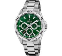 Multifunktionsuhr FESTINA, silber (silberfarben, grün, silberfarben), Armbanduhren, Herren, Armbanduhr, Quarzuhr, Herrenuhr, Edelstahlarmband,bis 10bar wasserd. (87070936-0) silberfarben, grün, silber
