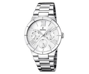 Multifunktionsuhr FESTINA, silber (silberfarben, weiß), Armbanduhren, Damen, Armbanduhr, Quarzuhr, Damenuhr, Edelstahlarmband, Datum (818481-0) silberfarben, weiß