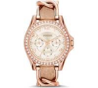 Multifunktionsuhr FOSSIL "RILEY", rosa (beige, roségoldfarben), Armbanduhren, Damen, Quarzuhr, Armbanduhr, Damenuhr, Datum, Glassteine, Lederarmband (17457868-0) beige, roségoldfarben