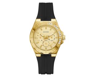 Multifunktionsuhr GUESS "CALYPSO", schwarz, Armbanduhren, Damen, Quarzuhr, Armbanduhr, Damenuhr, analog, Wochentag, Tag (99327937-0) schwarz