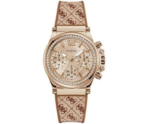 Multifunktionsuhr GUESS "CHARISMA", blau (hellbraun, braun), Armbanduhren, Damen, Armbanduhr, Quarzuhr, Damenuhr (84148658-0) hellbraun, braun