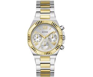 Multifunktionsuhr GUESS "EQUALITY", silber (silberfarben, gelbgoldfarben), Armbanduhren, Damen, Quarzuhr, Armbanduhr, Damen, Herren, unisex, Datum, Edelstahlarmband (61946101-0) silberfarben, gelbgold