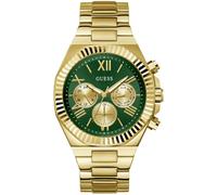 Multifunktionsuhr GUESS "EQUITY", gold (goldfarben, grün), Armbanduhren, Herren, Armbanduhr, Quarzuhr, Herrenuhr, Edelstahlarmband (98325261-0) goldfarben, grün