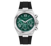 Multifunktionsuhr GUESS "EQUITY", schwarz (schwarz, grün), Armbanduhren, Herren, Quarzuhr, Armbanduhr, Herrenuhr, Silikonarmband, analog, Wochentag (27834543-0) schwarz, grün