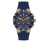 Multifunktionsuhr GUESS "FORE", blau, roségoldfarben, Armbanduhren, Herren, Quarzuhr, Armbanduhr, Herrenuhr, Silikonarmband, analog, Wochentag (18190860-0) blau, roségoldfarben