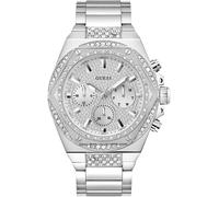 Multifunktionsuhr GUESS "FURY", silber (silberfarben), Armbanduhren, Damen, Quarzuhr, Armbanduhr, Herrenuhr, Datum, Wochentag, Edelstahlarmband (19081138-0) silberfarben