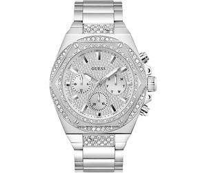 Multifunktionsuhr GUESS "FURY", silber (silberfarben), Armbanduhren, Herren, Quarzuhr, Armbanduhr, Herrenuhr, Datum, Wochentag, Edelstahlarmband (19081138-0) silberfarben