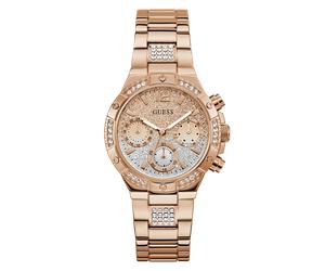 Multifunktionsuhr GUESS "HARLOW", gold (roségoldfarben), Armbanduhren, Damen, Quarzuhr, Armbanduhr, Damenuhr, Edelstahlarmband, Datum (31915544-0) roségoldfarben