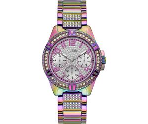 Multifunktionsuhr GUESS "LADY FRONTIER", bunt (lila), Armbanduhren, Damen, Armbanduhr, Quarzuhr, Damenuhr (90056940-0) lila