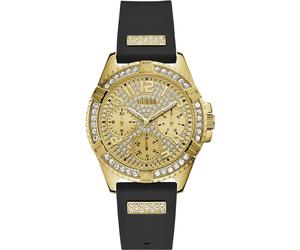 Multifunktionsuhr GUESS "LADY FRONTIER", schwarz, Armbanduhren, Damen, Armbanduhr, Quarzuhr, Damenuhr, Silikonarmband (50757436-0) schwarz
