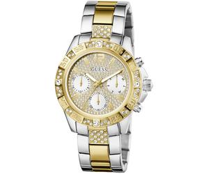 Multifunktionsuhr GUESS "MAJESTY", silber (silberfarben, gelbgoldfarben), Armbanduhren, Damen, Quarzuhr, Armbanduhr, Damenuhr, Datum, Edelstahlarmband (97731302-0) silberfarben, gelbgoldfarben