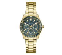 Multifunktionsuhr GUESS "MARIANA", goldfarben, petrol, Armbanduhren, Damen, Quarzuhr, Armbanduhr, Damenuhr, Edelstahlarmband, analog, Wochentag (57039618-0) goldfarben, petrol