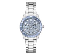 Multifunktionsuhr GUESS "MARIANA", silberfarben, hellblau, Armbanduhren, Damen, Quarzuhr, Armbanduhr, Damenuhr, Edelstahlarmband, analog, Wochentag (91766454-0) silberfarben, hellblau