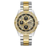 Multifunktionsuhr GUESS "ORION", silbergoldfarben, schwarz, Armbanduhren, Herren, Quarzuhr, Armbanduhr, Herrenuhr, Edelstahlarmband, analog, Wochentag (77591406-0) silbergoldfarben, schwarz