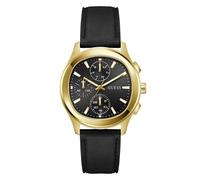 Multifunktionsuhr GUESS "PALMER", schwarz, goldfarben, Armbanduhren, Herren, Quarzuhr, Armbanduhr, Herrenuhr, Lederarmband, analog, Wochentag, Tag (35105741-0) schwarz, goldfarben