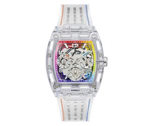 Multifunktionsuhr GUESS "PHOENIX", bunt (transparent, bunt), Armbanduhren, Herren, Quarzuhr, Armbanduhr, Herrenuhr, Silikonarmband, analog, Wochentag (17368561-0) transparent, bunt