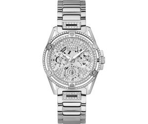 Multifunktionsuhr GUESS "QUEEN", silber (silberfarben), Armbanduhren, Damen, Armbanduhr, Quarzuhr, Damenuhr (77936020-0) silberfarben